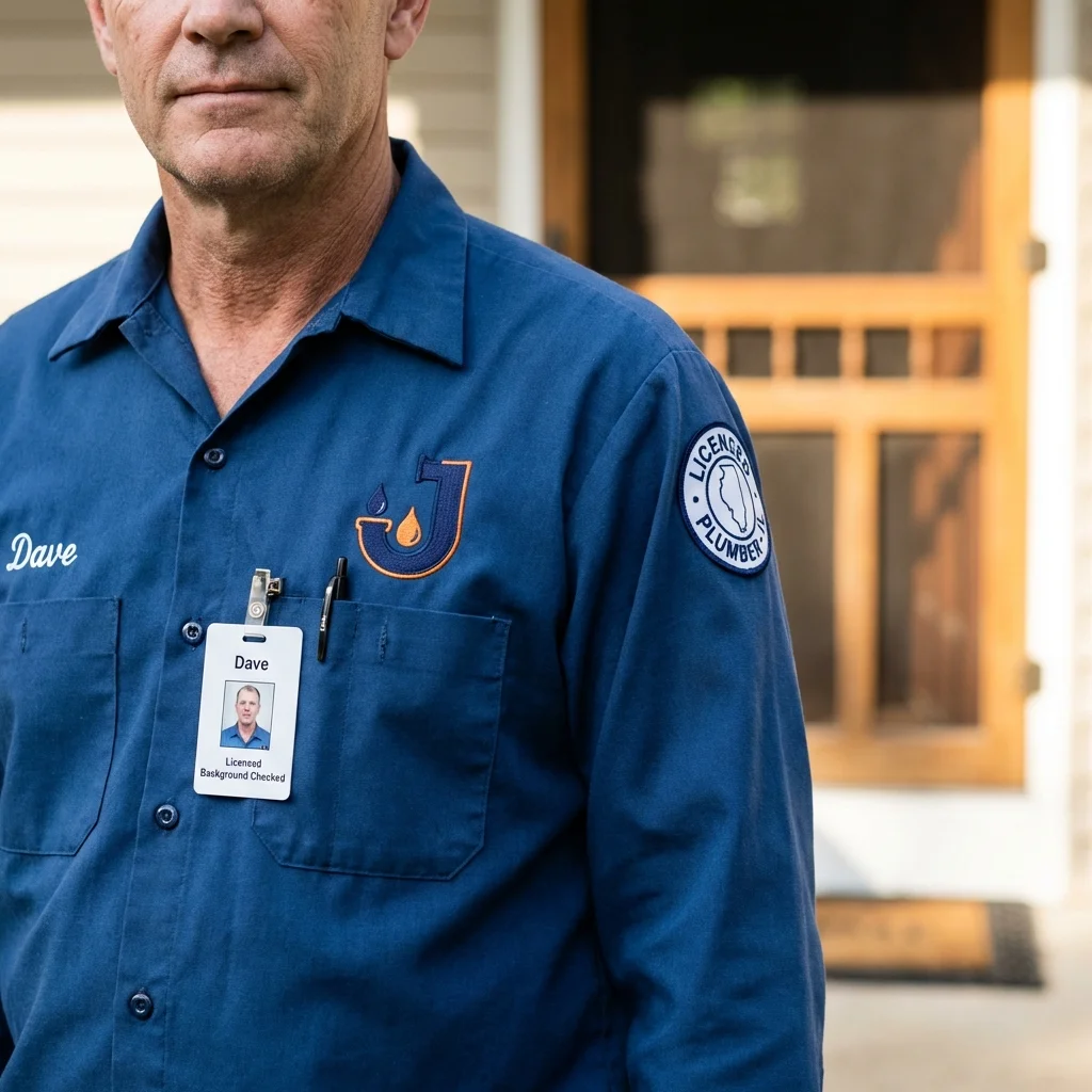 Licensed plumber showing ID badge in Hackleburg, AL