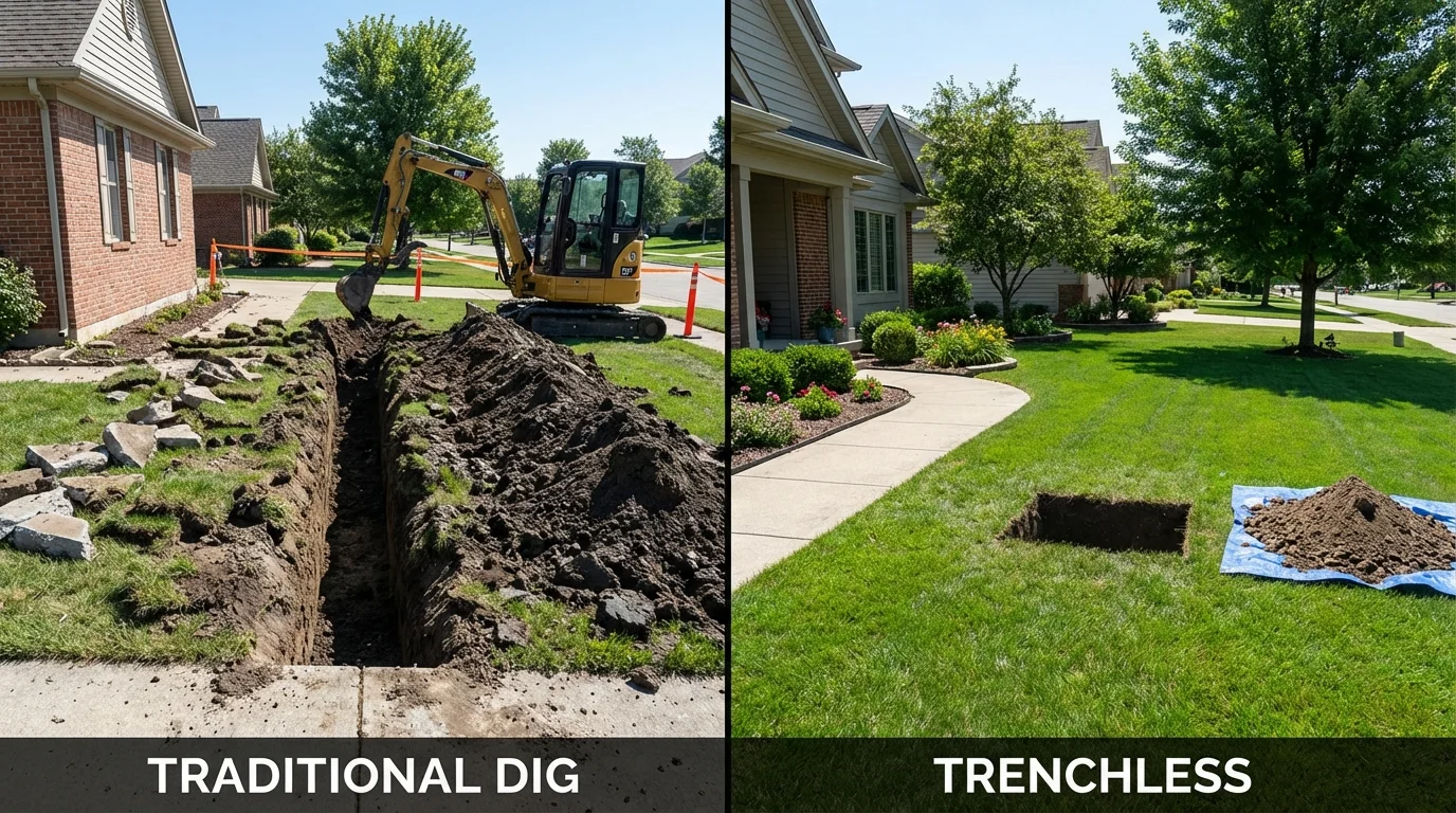 Trenchless sewer repair with minimal yard damage versus traditional excavation in Hackleburg, AL